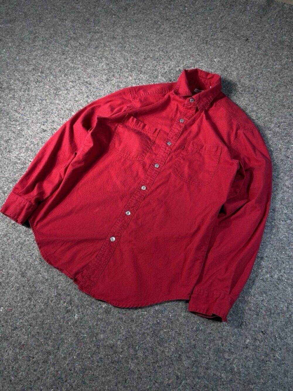 Vintage Levis Denim Button Shirt Men's S Red Workwear Western Heavyweight